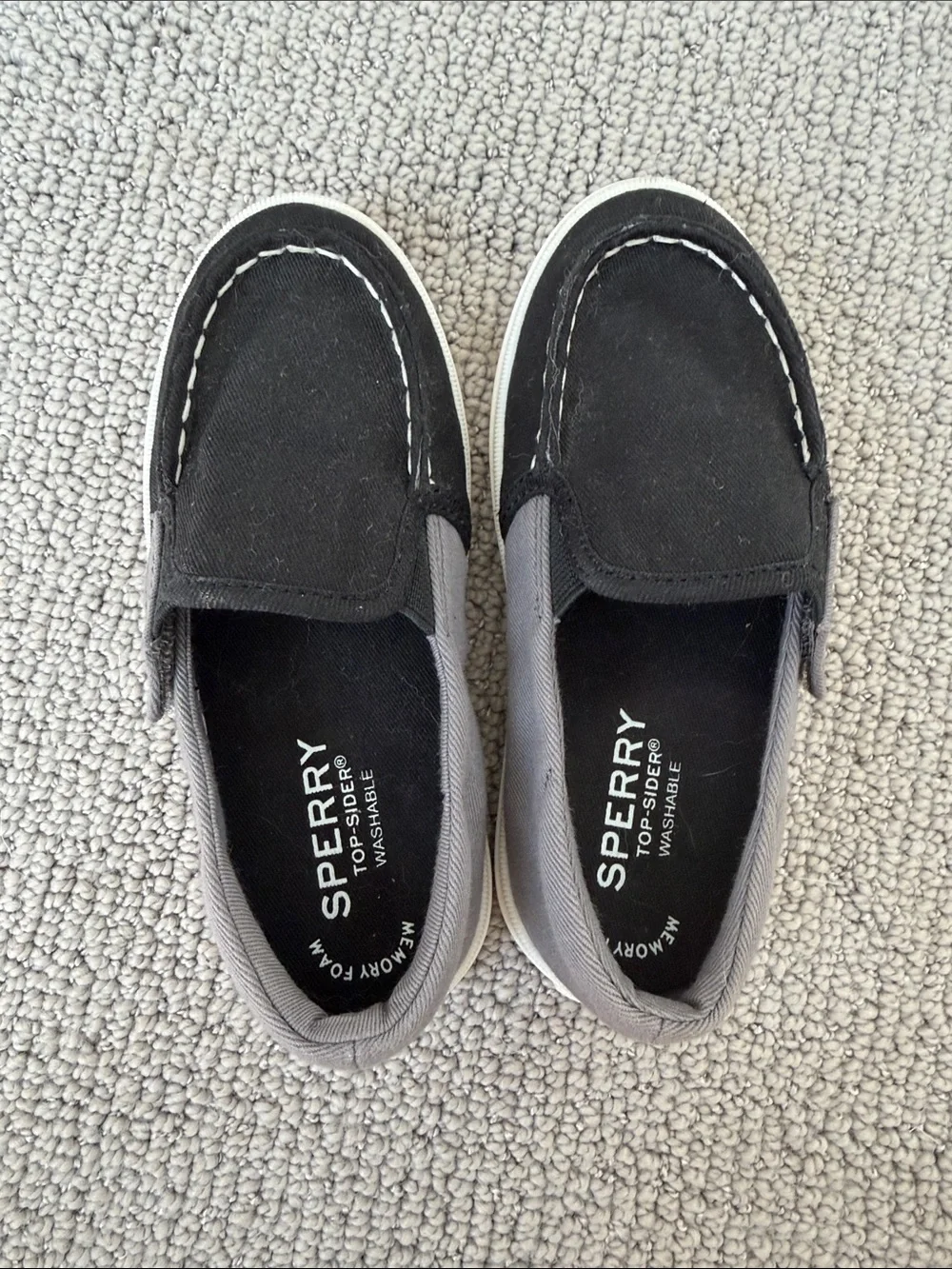 Sperry Kids Black Canvas Slip-On Loafers with Gray Trim